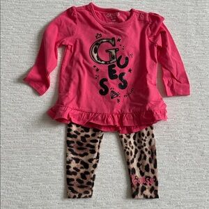 Guess Pink Ruffle Top and Leopard Print Leggings NWT